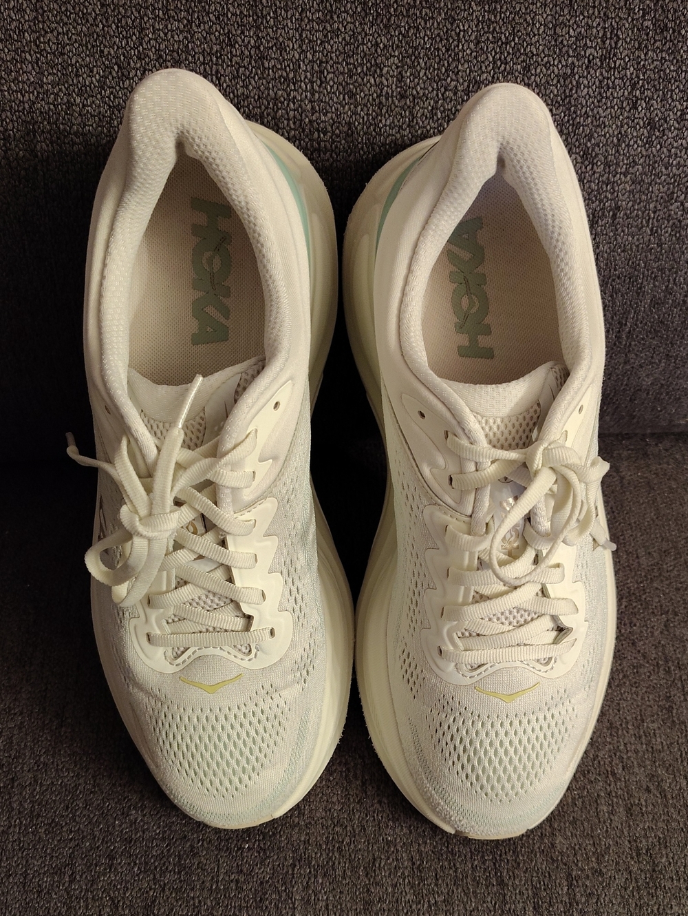 Used Hoka Women's Cream/Light Green Mesh Running Shoes